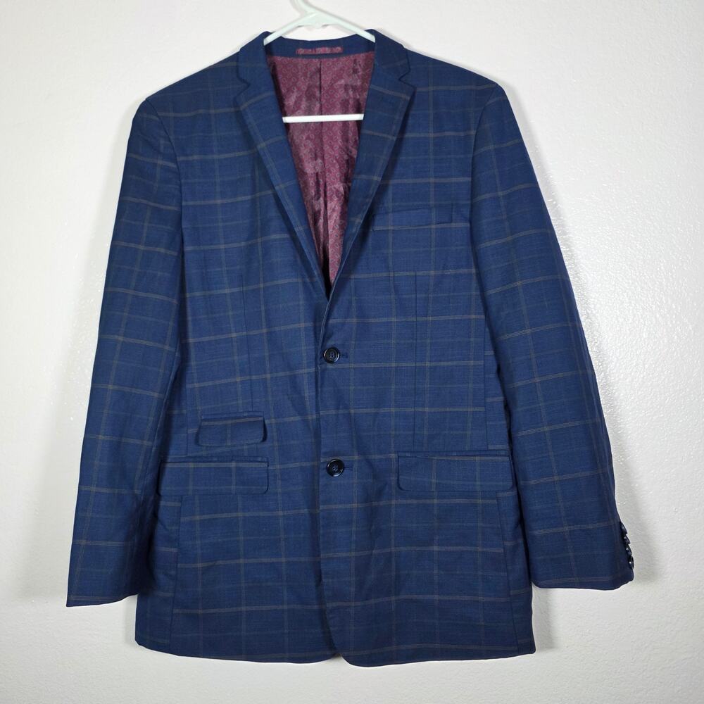 Isaac Mizrahi New York Blue Windowpane Sport Coat Blazer Big Boys XL 20